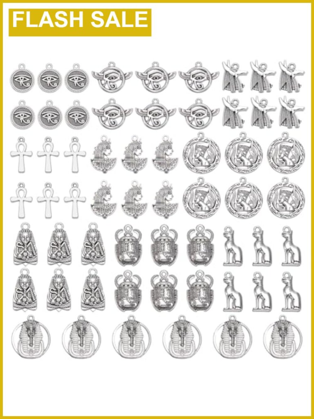 60pcs Egyptian Theme Charms Ancient Egypt Pendant 10 Styles Antique Silver Ankh